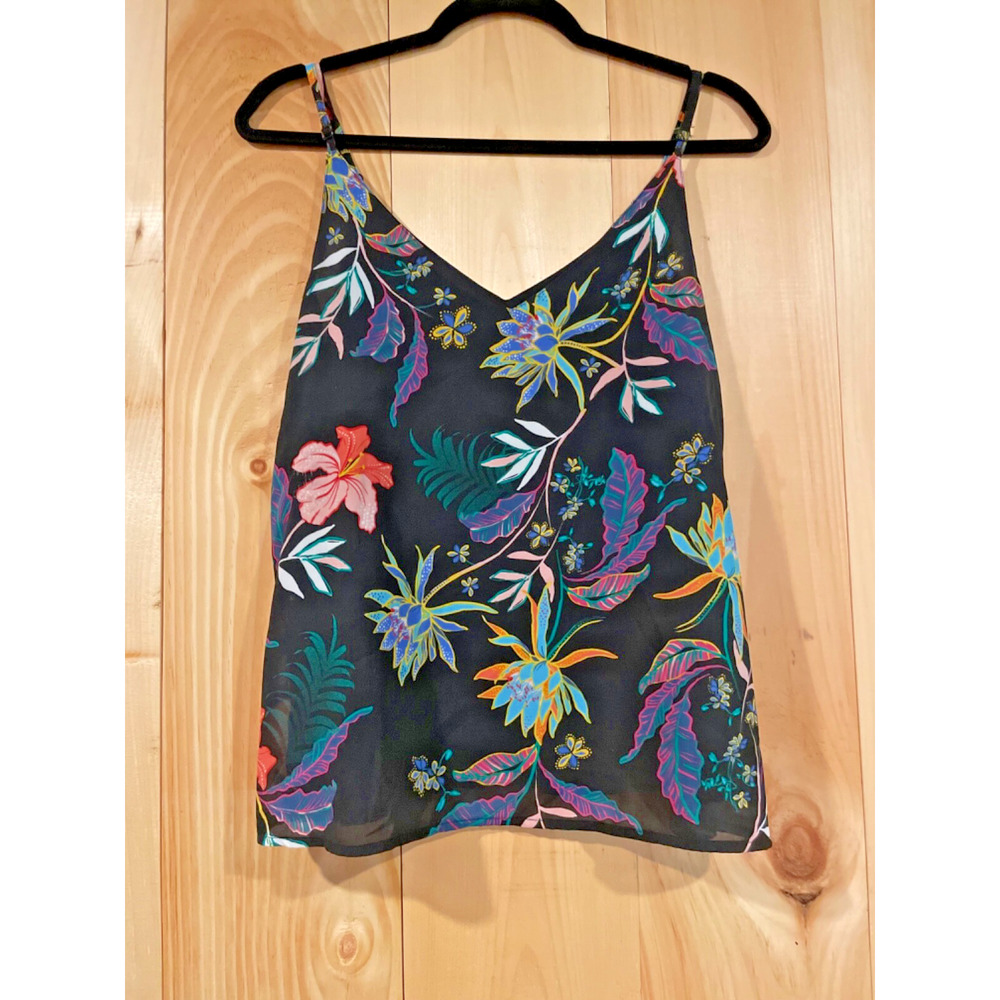 Cotton On Tank Top S Black Floral Adjustable Straps Lightweight Summer Style
